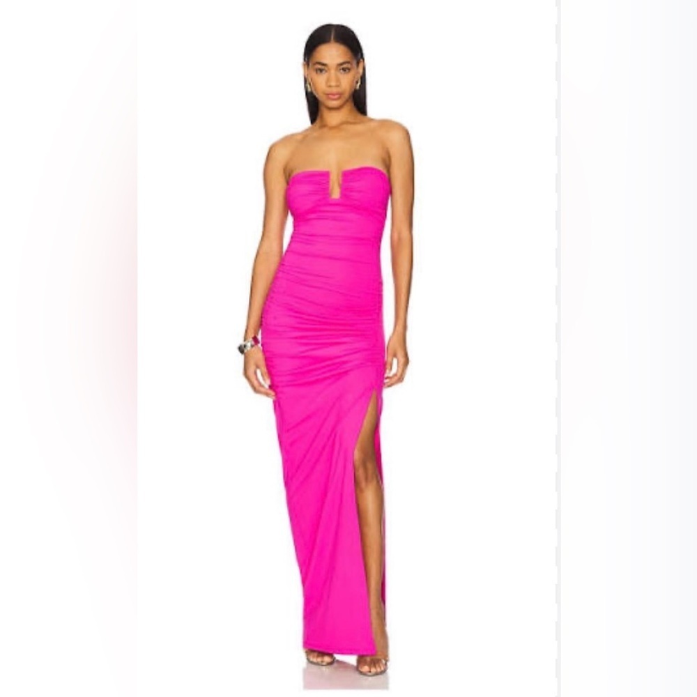 NWT Susana Monaco Center Gathered Strapless Maxi Dress Hot Pink